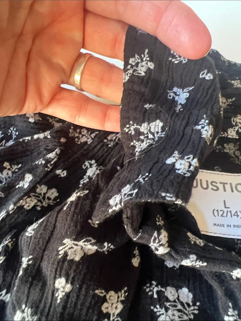 Justice Black Floral Button-Front Tie-Hem Shirt
